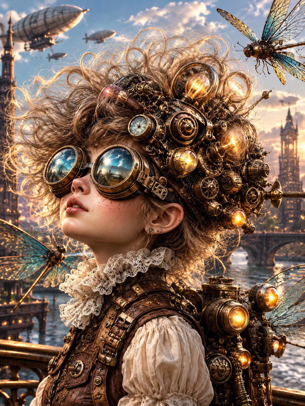 Steampunk Himmelsforscherin – Fantasie Wandbild fürs Kinderzimmer
