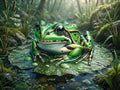 Wandbild Frosch Seerosenblatt Wassertropfen Schilf Waldlicht Kunstdruck auf Leinwand