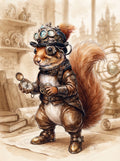 Wandbild Eichhörnchen Steampunk Abenteurer Kompass Aquarell Sepia Kunstdruck auf Leinwand