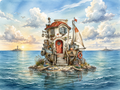 Wandbild Hausboot Karikatur 4 Kunstdruck auf Leinwand