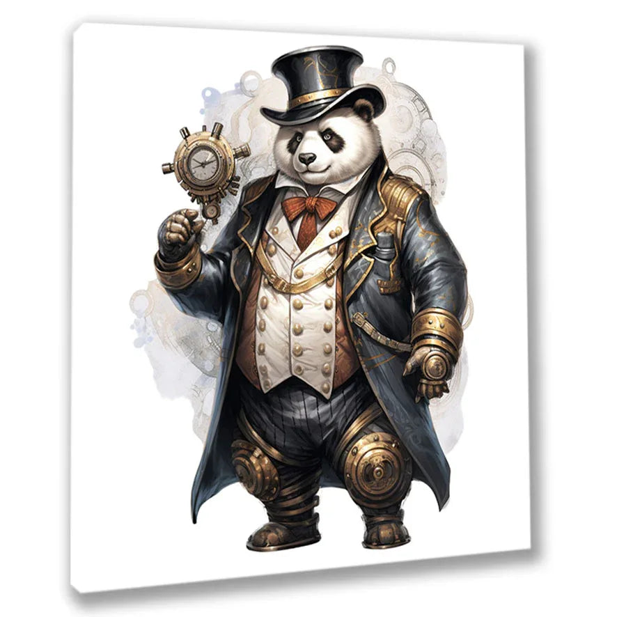 Wandbild Panda 7 Steampunk Kunstdruck auf Leinwand direkt zum Aufhängen | Wandbild Galerie