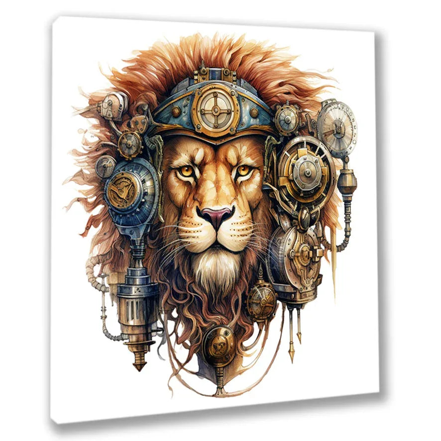 Wandbild Löwen 7 Steampunk Kunstdruck auf Leinwand direkt zum Aufhängen | Wandbild Galerie
