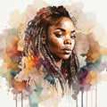 Afrikanerin Nr. 7 – Portrait mit Dreadlocks Aquarell Kunstdruck auf Leinwand