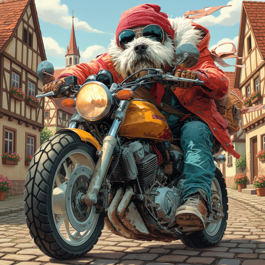 Wandbild Hunde auf Motorrad 7 Kunstdruck auf Leinwand