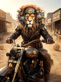 Wandbild Löwen Steampunk Motorrad Kunstdruck auf Leinwand