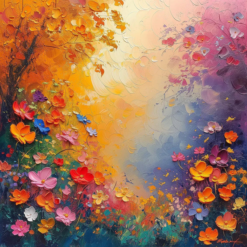 Blumen 8 Bunt Ölcharakter Wandbild Kunstdruck auf Leinwand | Wandbild Galerie