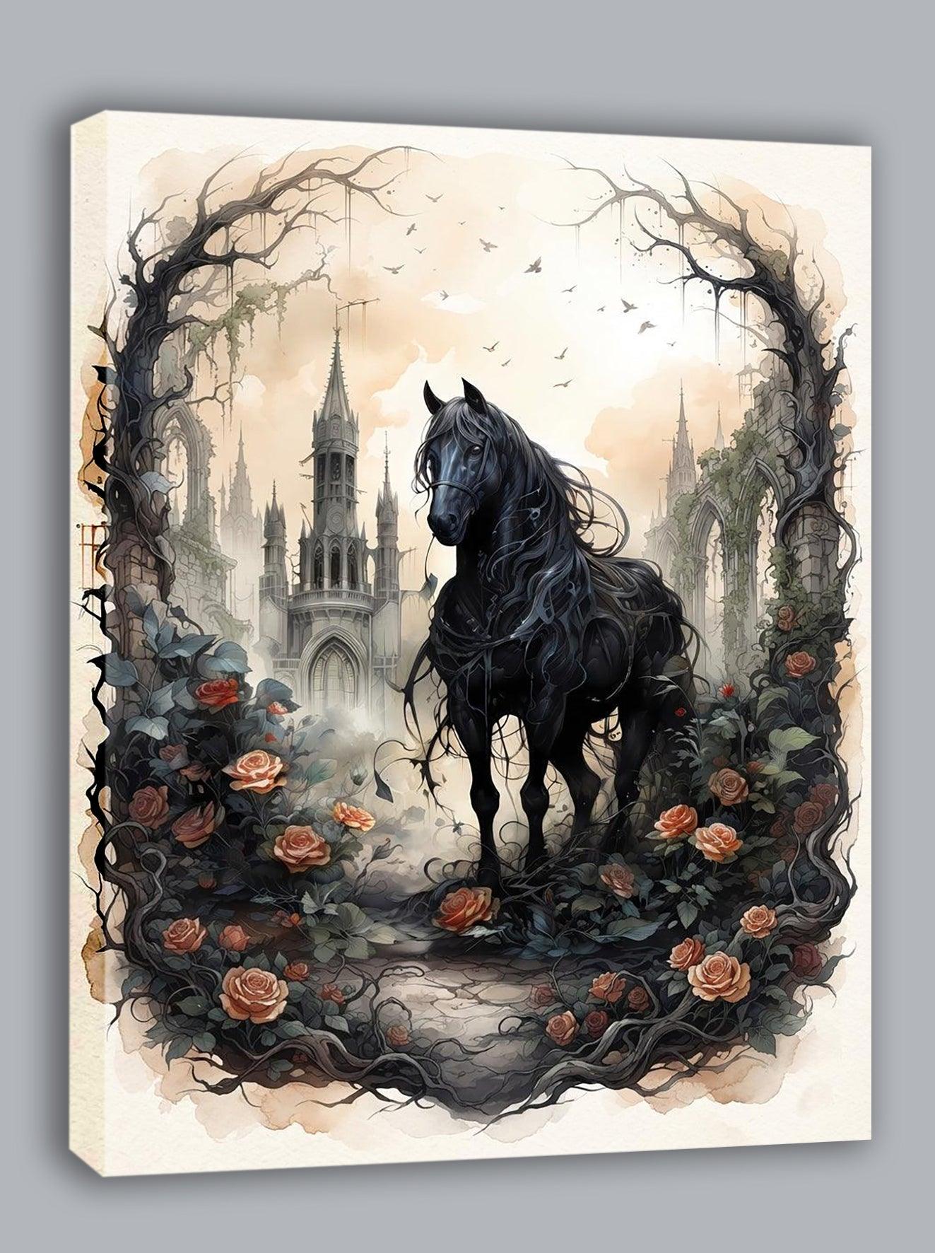 Gothic Pferd im Rosenwald Kunstdruck auf Leinwand