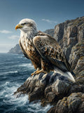 Wandbild Adler Sitzend Steilküste Klippen Meer Illustrationsstil Kunstdruck auf Leinwand