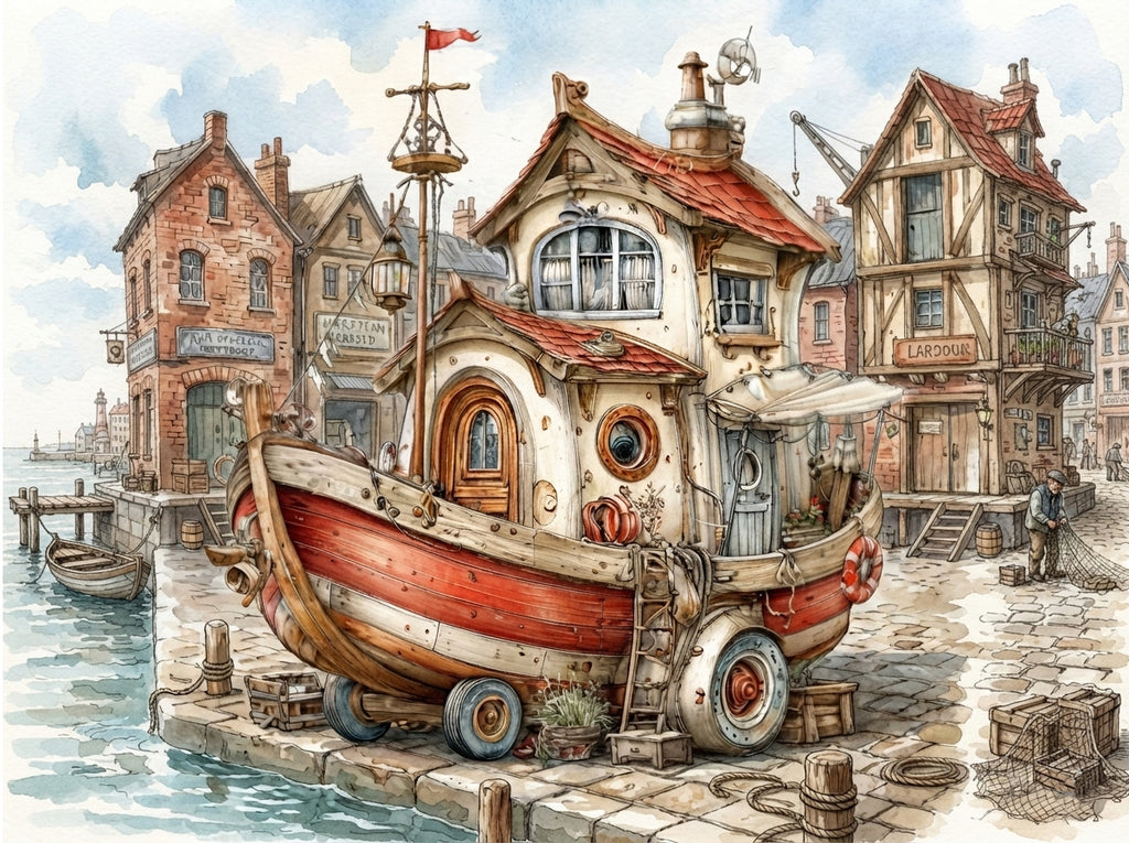 Wandbild Hausboot Karikatur 8 Kunstdruck auf Leinwand