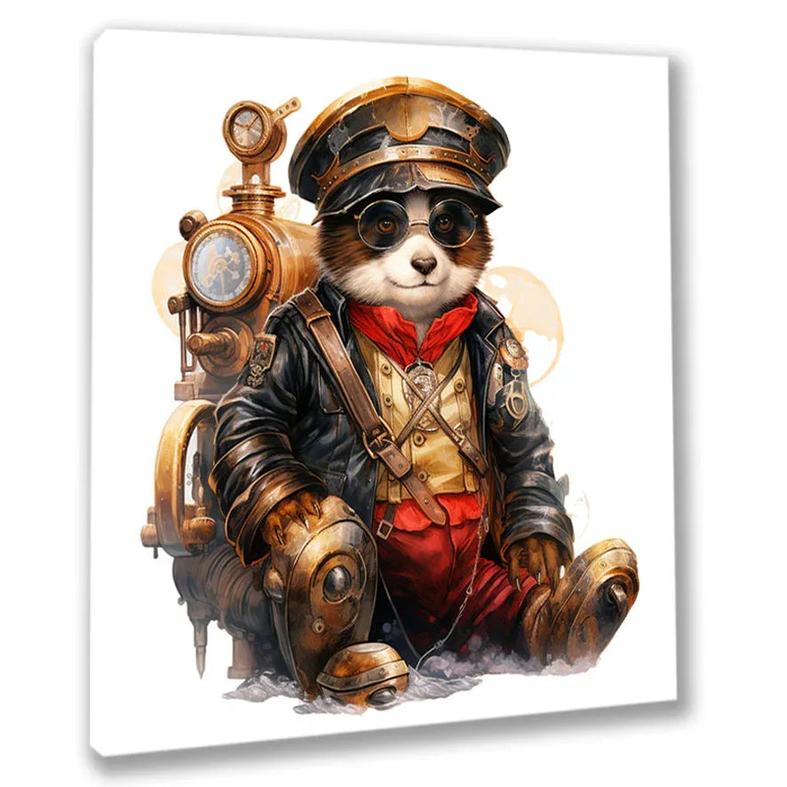 Wandbild Panda 8 Steampunk Kunstdruck auf Leinwand direkt zum Aufhängen | Wandbild Galerie