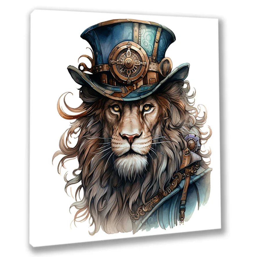 Wandbild Löwen 8 Steampunk Kunstdruck auf Leinwand direkt zum Aufhängen | Wandbild Galerie