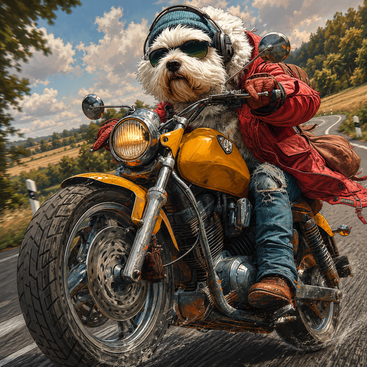 Wandbild Hunde auf Motorrad 8 Kunstdruck auf Leinwand