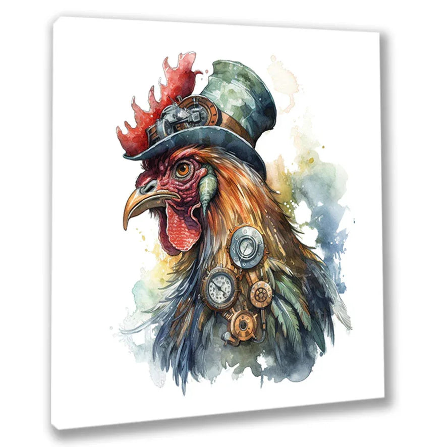 Wandbild Hahn Steampunk 9 Kunstdruck auf Leinwand direkt zum Aufhängen | Wandbild Galerie