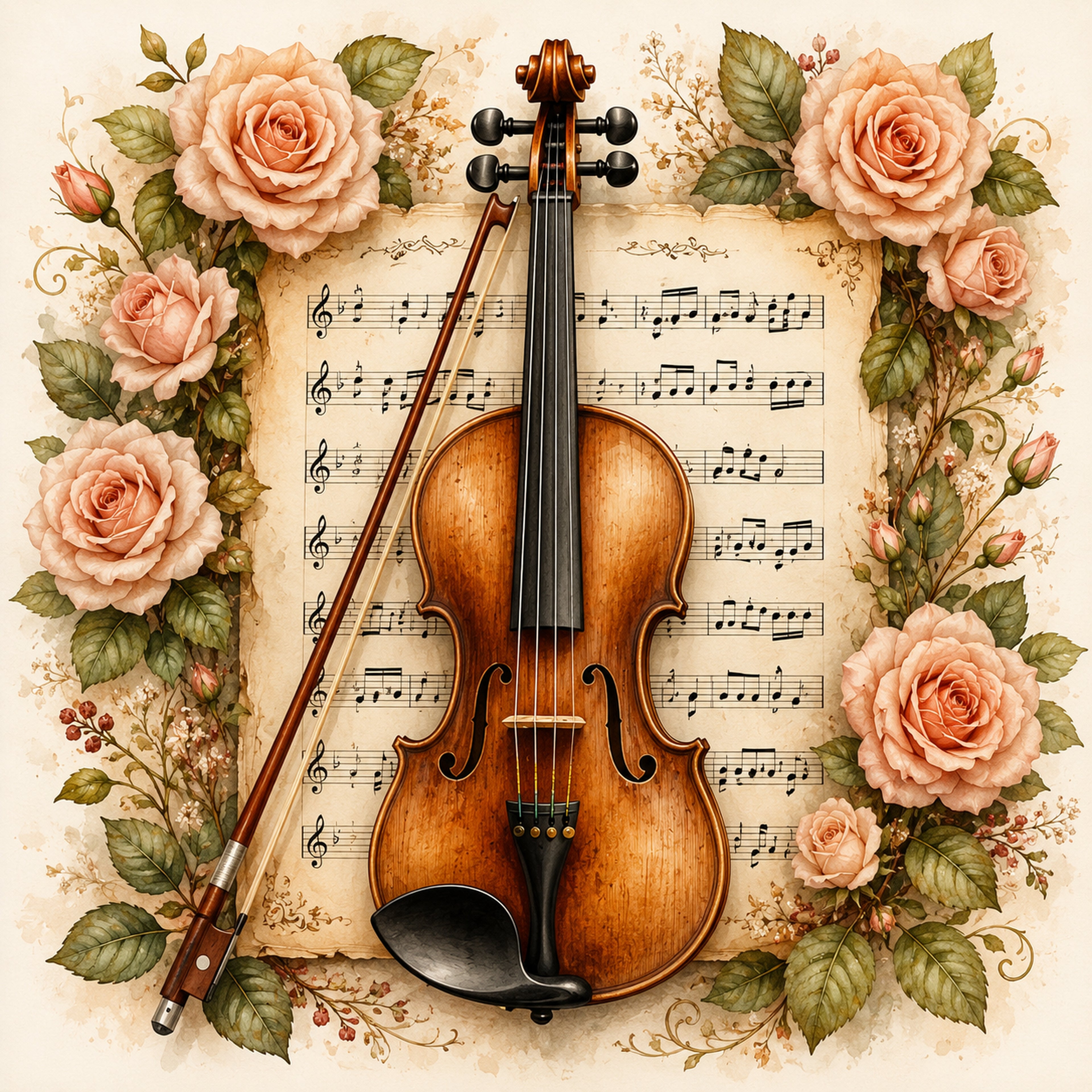 Wandbild Romantische Violine 9 Kunstdruck auf Leinwand