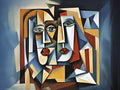 Wandbild Kubistisches Doppelportrait Picasso Style Kunstdruck auf Leinwand
