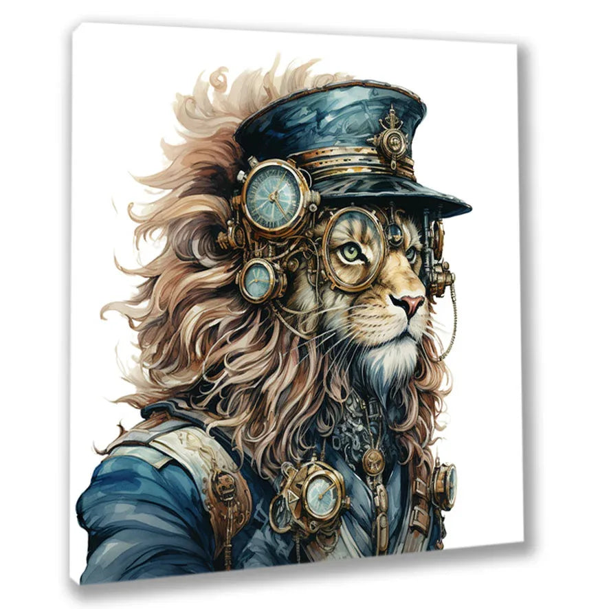 Wandbild Löwen 9 Steampunk Kunstdruck auf Leinwand direkt zum Aufhängen | Wandbild Galerie