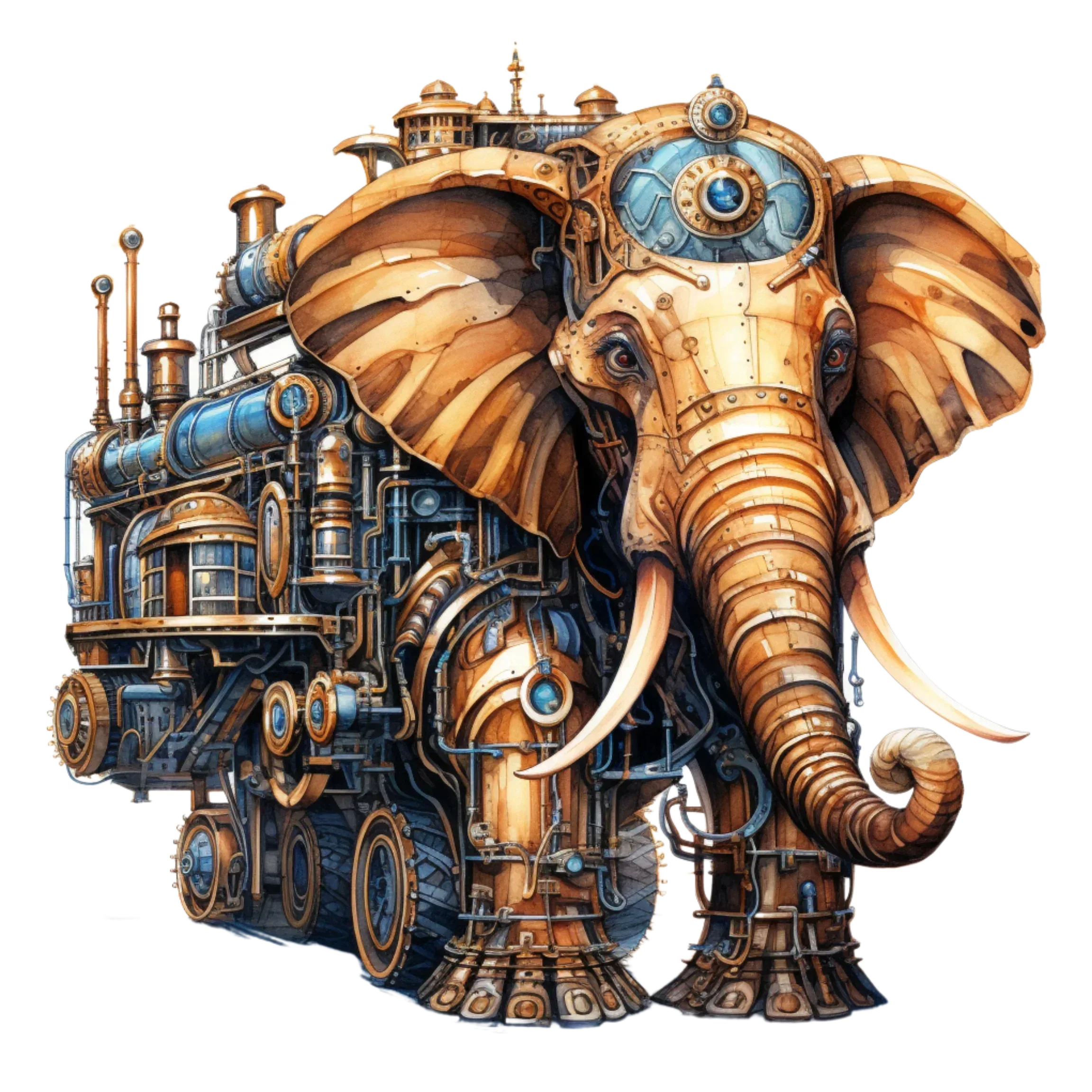 Wandbild Elefant Steampunk Kunstdruck auf Leinwand direkt zum Aufhängen | Wandbild Galerie