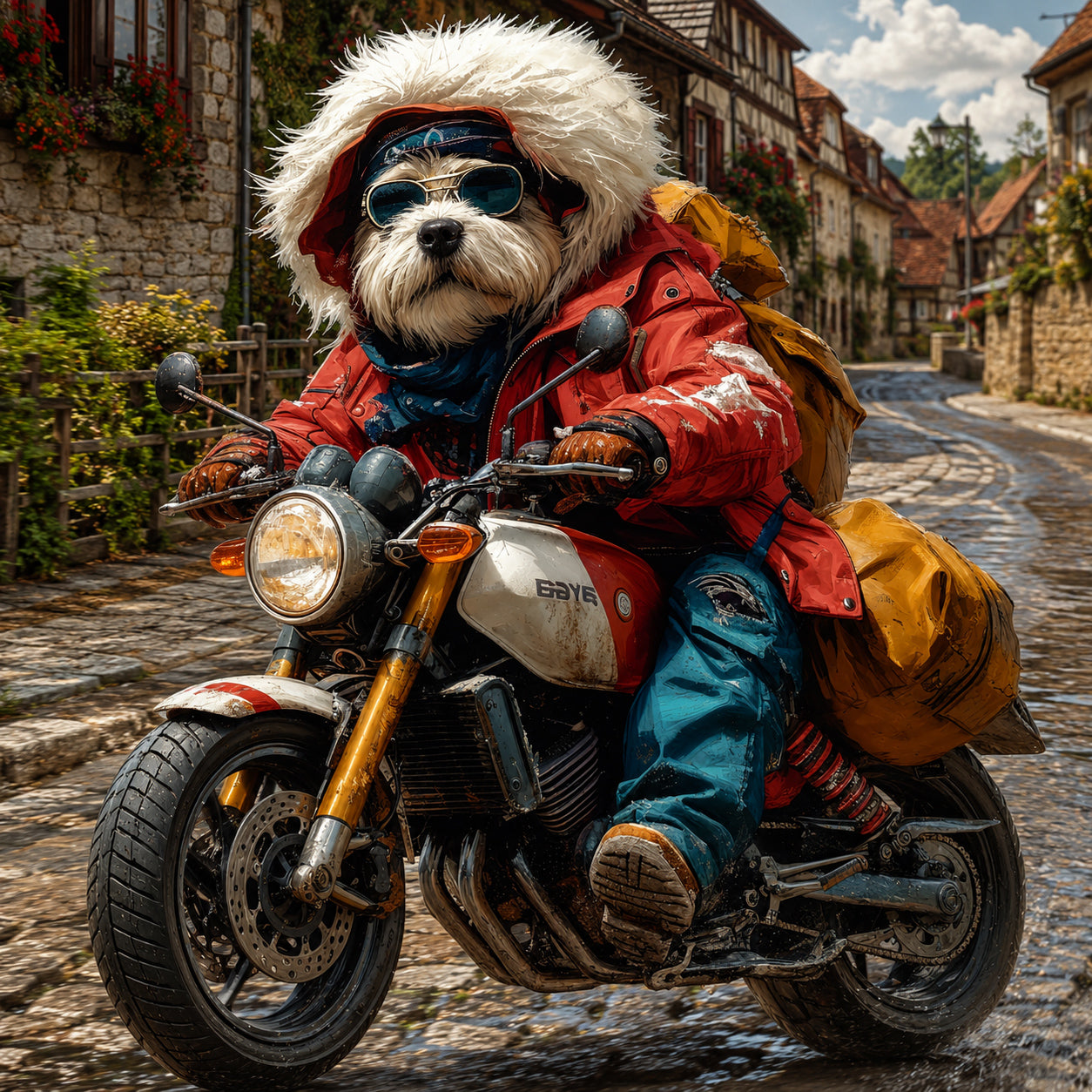 Wandbild Hunde auf Motorrad 9 Kunstdruck auf Leinwand