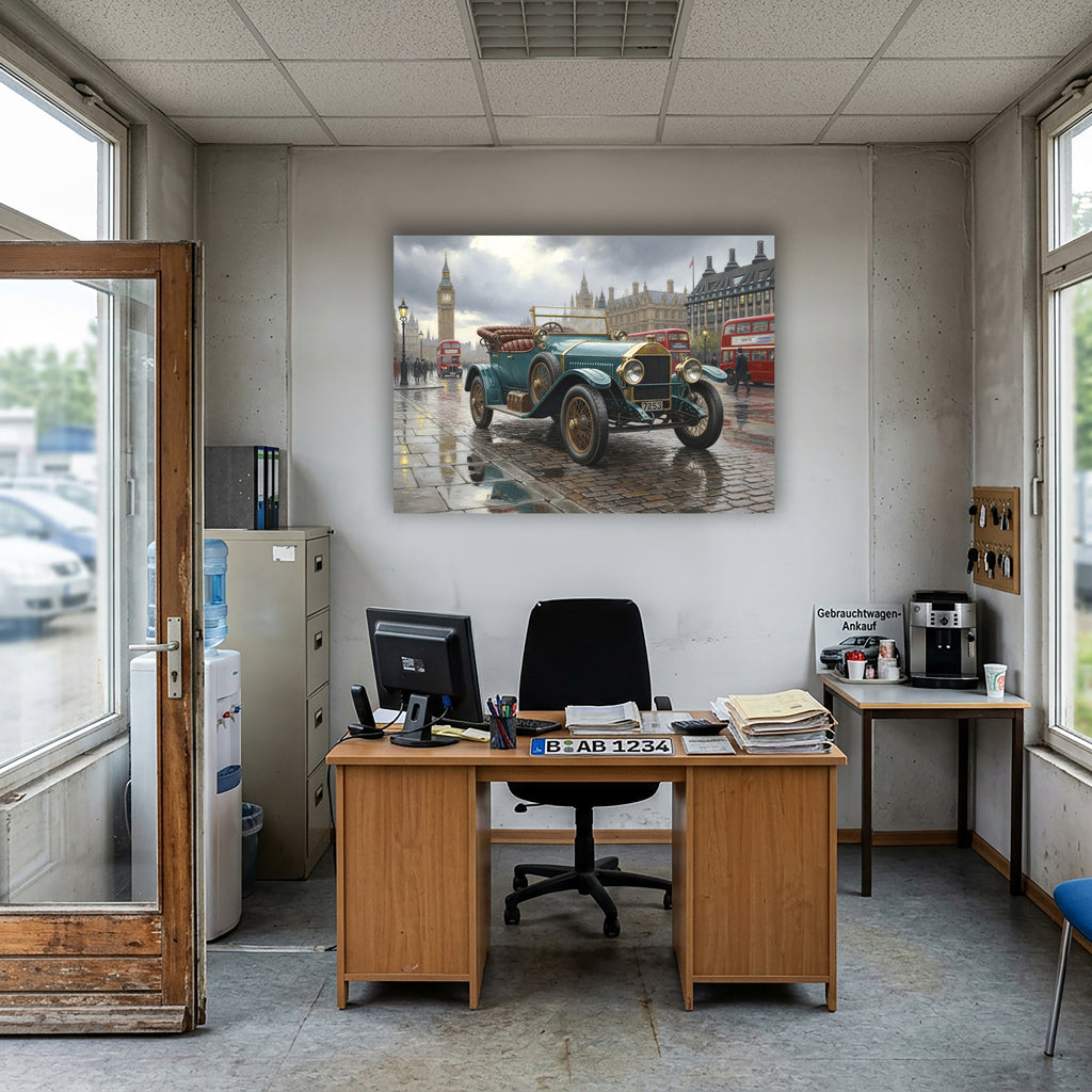 Wandbild Oldtimer Roter Cabriolet Art Déco Paris Eiffelturm Abendlicht Kunstdruck auf Leinwand
