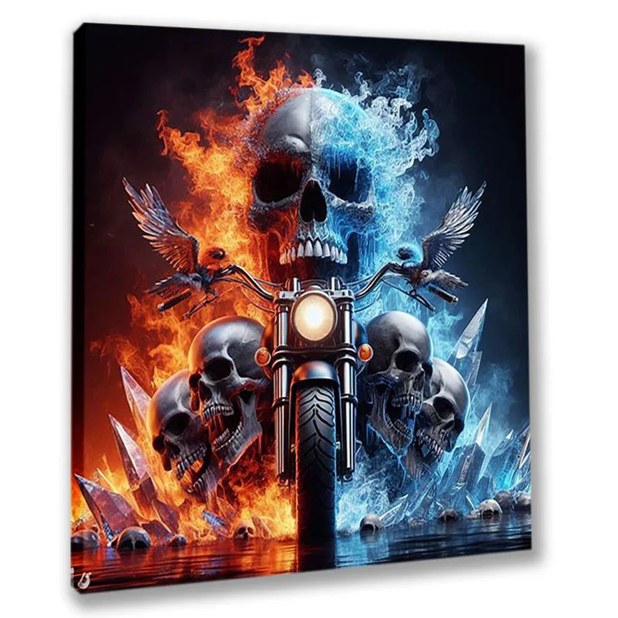 Wandbild Biker Scull 3 Kunstdruck auf Leinwand direkt zum Aufhängen | Wandbild Galerie