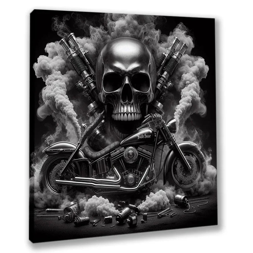 Wandbild Biker Scull 2 Kunstdruck auf Leinwand direkt zum Aufhängen | Wandbild Galerie