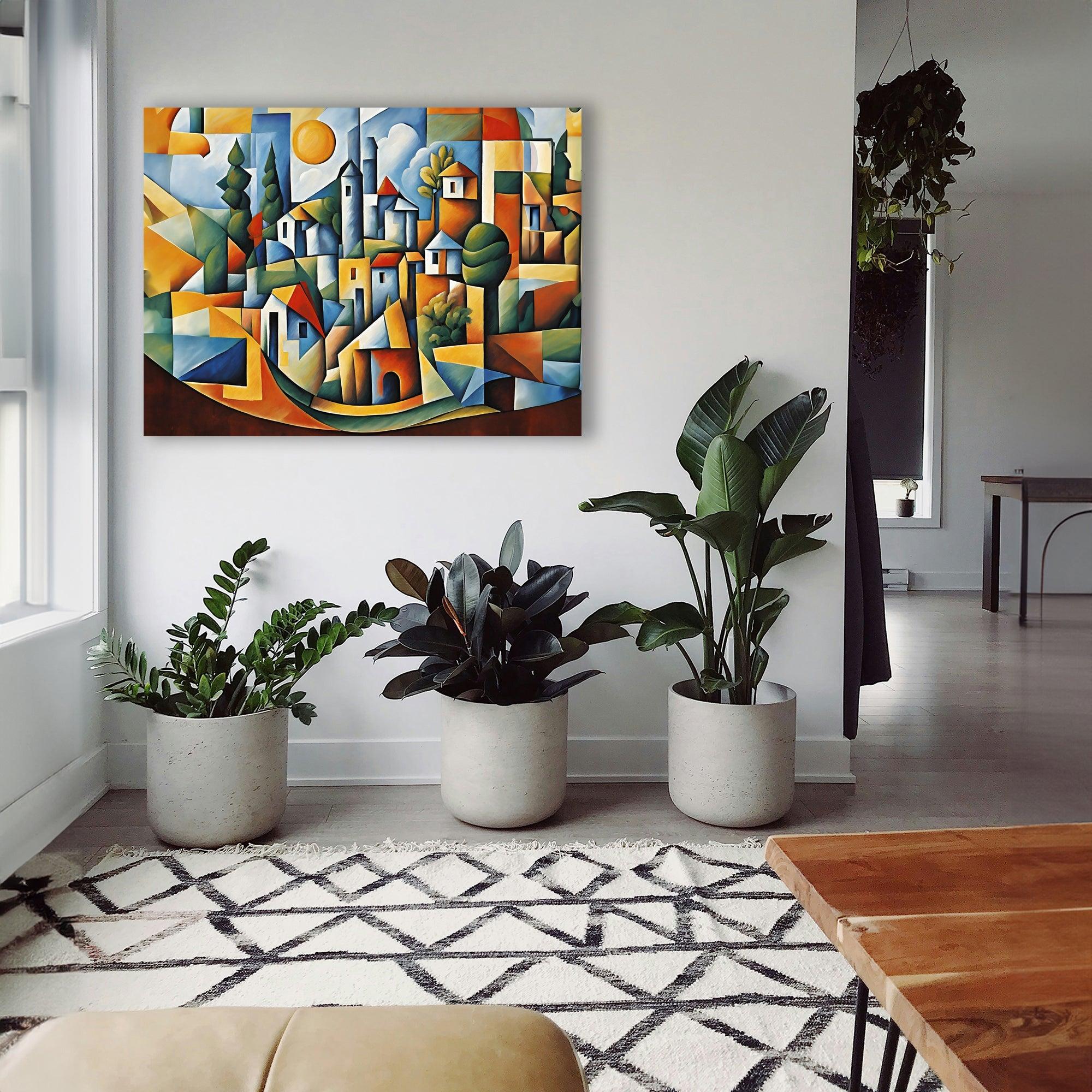 Wandbild Mediterranes Dorf Picasso Style Kunstdruck auf Leinwand