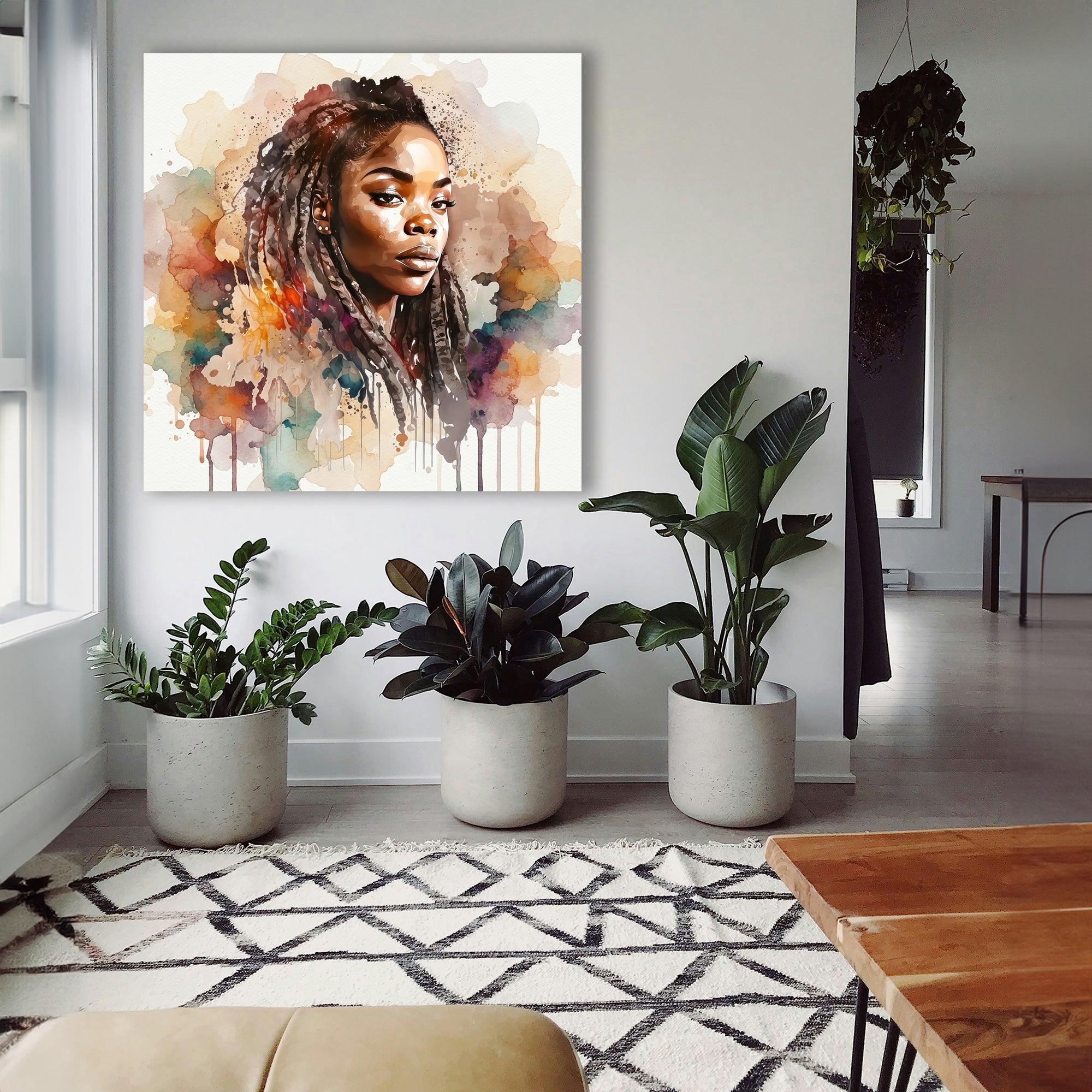 Afrikanerin Nr. 7 – Portrait mit Dreadlocks Aquarell Kunstdruck auf Leinwand