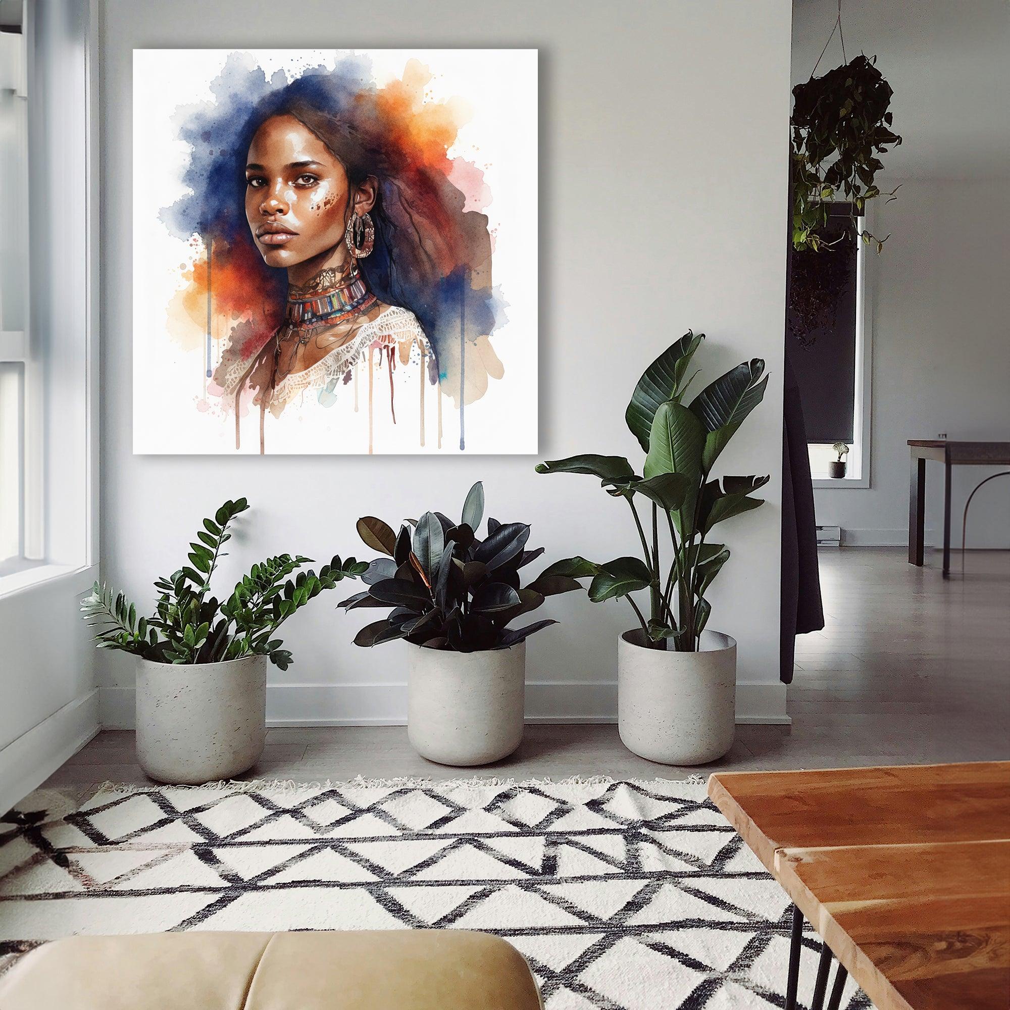 Wandbild Afrikanerin Portrait mit Creolen und Stammeshalsschmuck