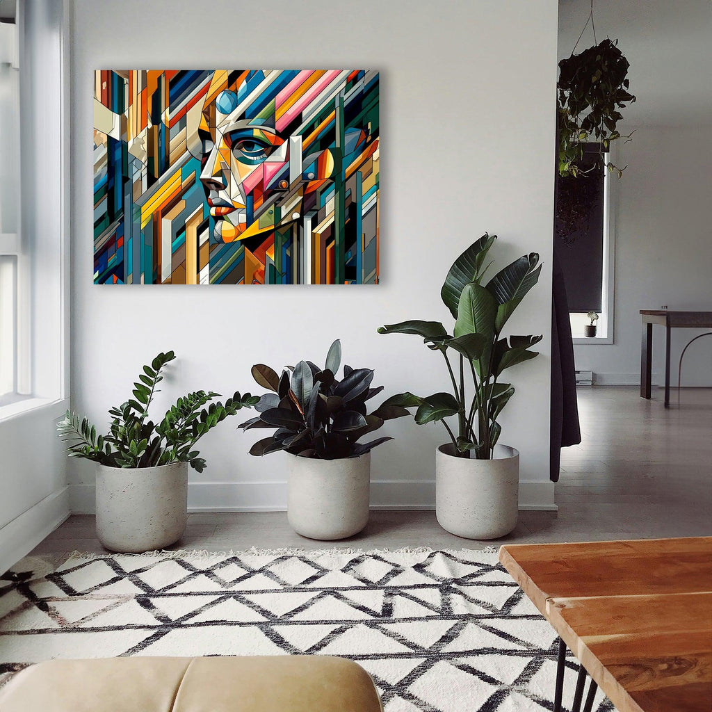 Wandbild Kubistisches Gesicht in Farben Picasso Style Kunstdruck auf Leinwand