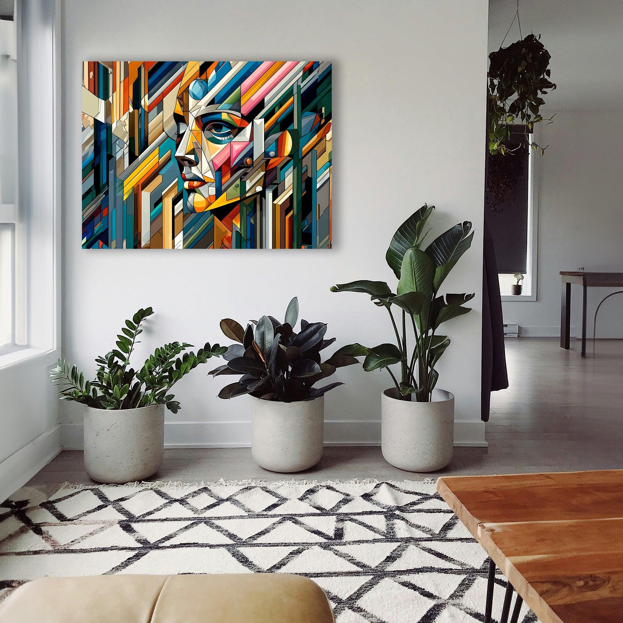 Wandbild Kubistisches Gesicht in Farben Picasso Style Kunstdruck auf Leinwand