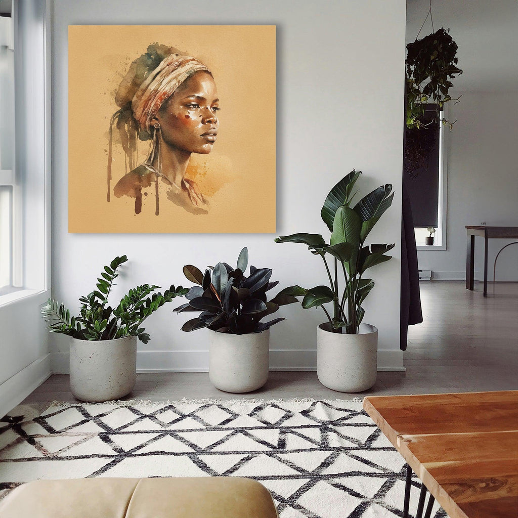 Wandbild Afrikanerin Portrait im Profil mit Kopftuch und Ohrringen