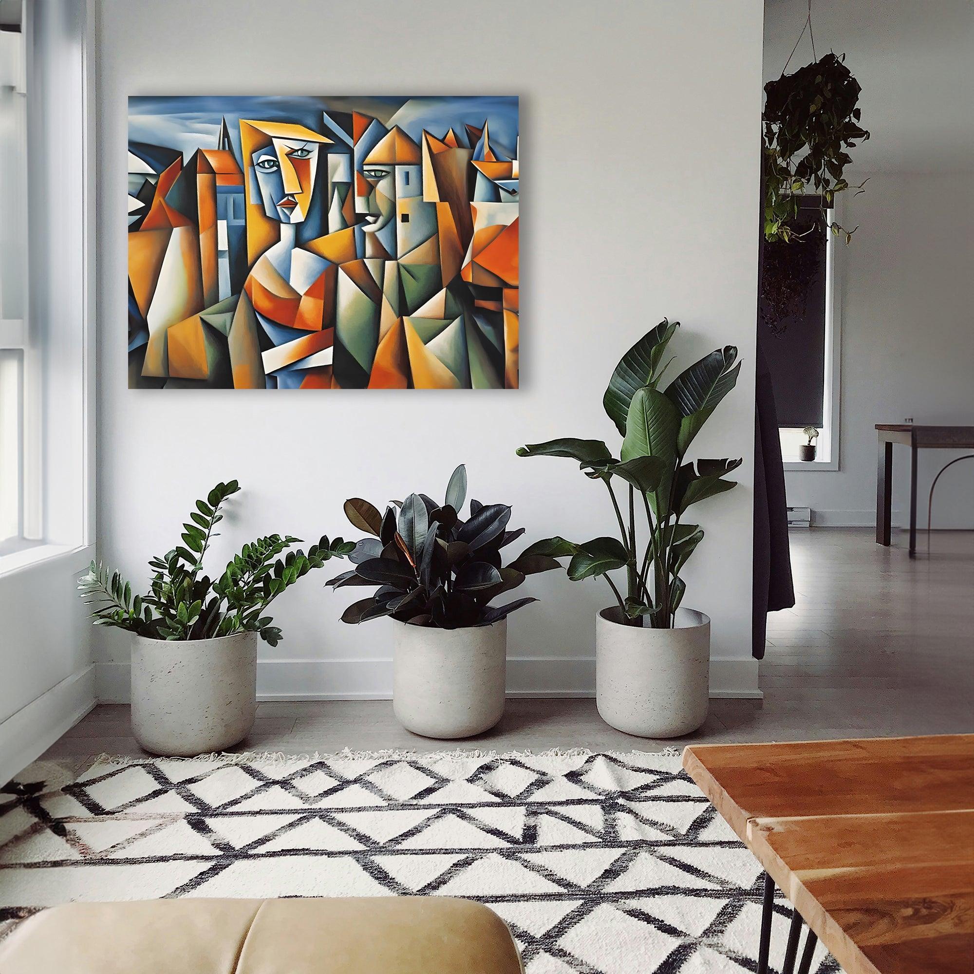 Wandbild Kubistische Frau mit Figuren Picasso Style Kunstdruck auf Leinwand