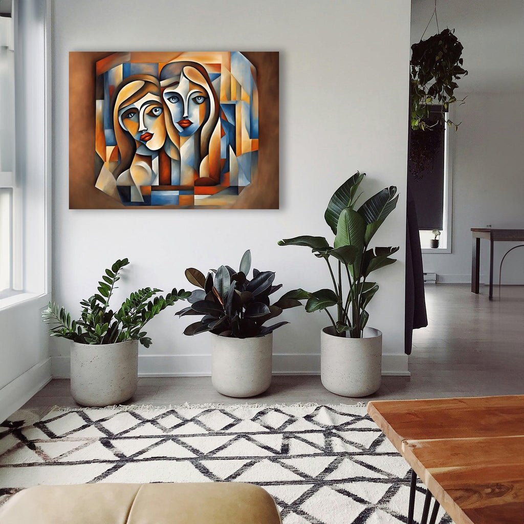 Wandbild Zwei Kubistische Frauenportraits Picasso Style Kunstdruck auf Leinwand