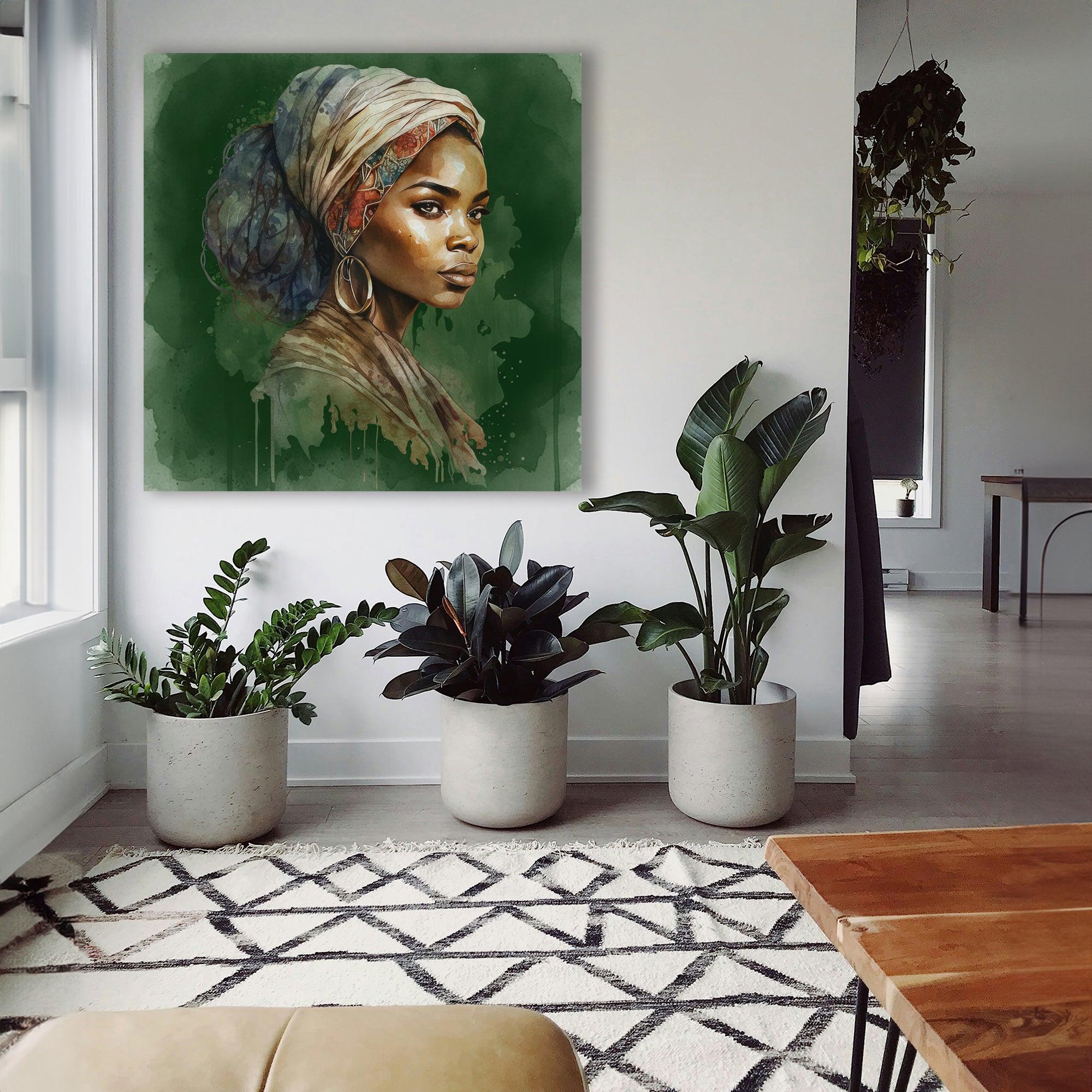 Wandbild Afrikanerin Portrait mit Kopftuch und Goldcreolen