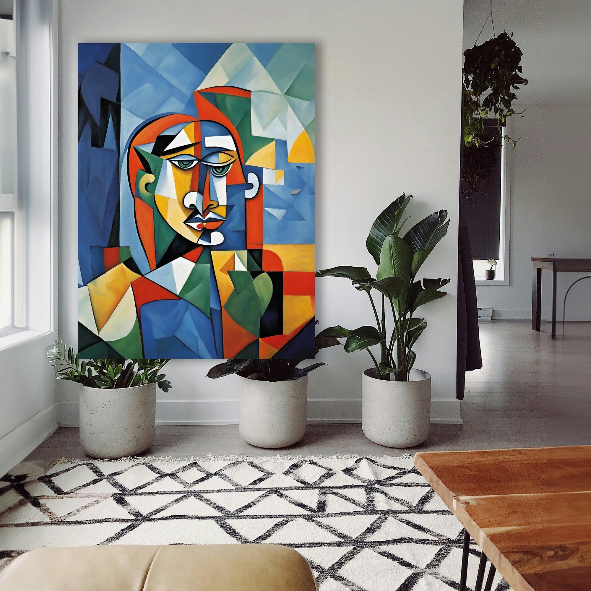 Wandbild Kubistischer Sitzender Mann Picasso Style Kunstdruck auf Leinwand