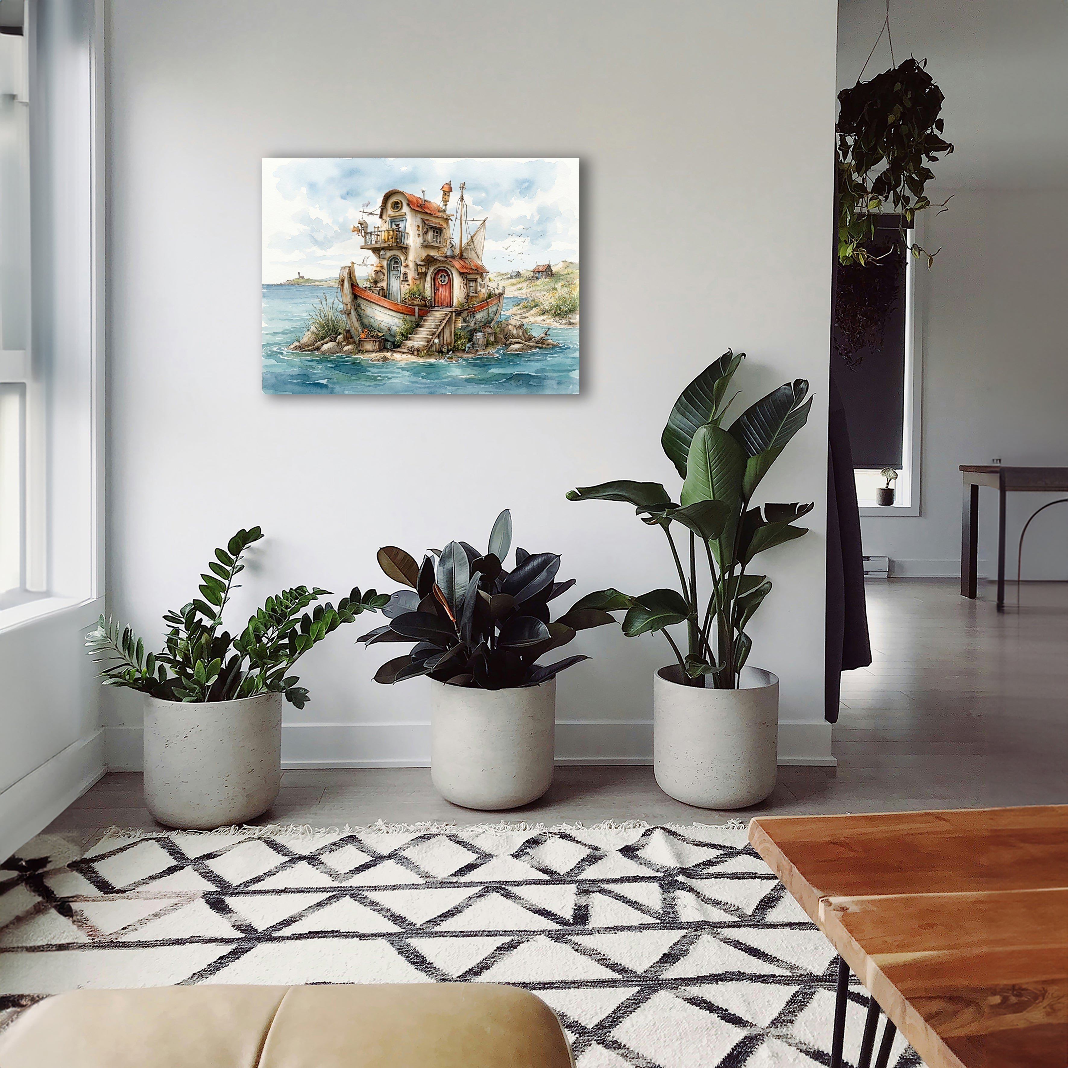 Wandbild Hausboot Karikatur 5 Kunstdruck auf Leinwand
