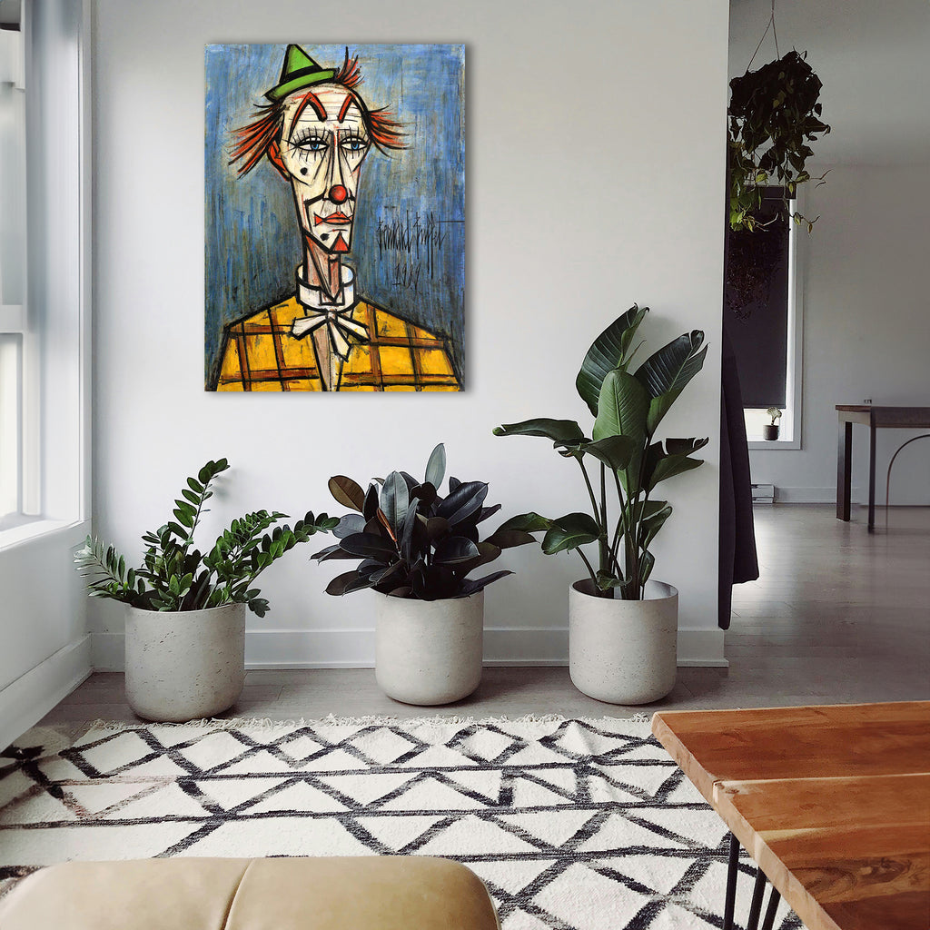 Wandbild Bernard Buffet Clown au chapeau vert Kunstdruck auf Leinwand