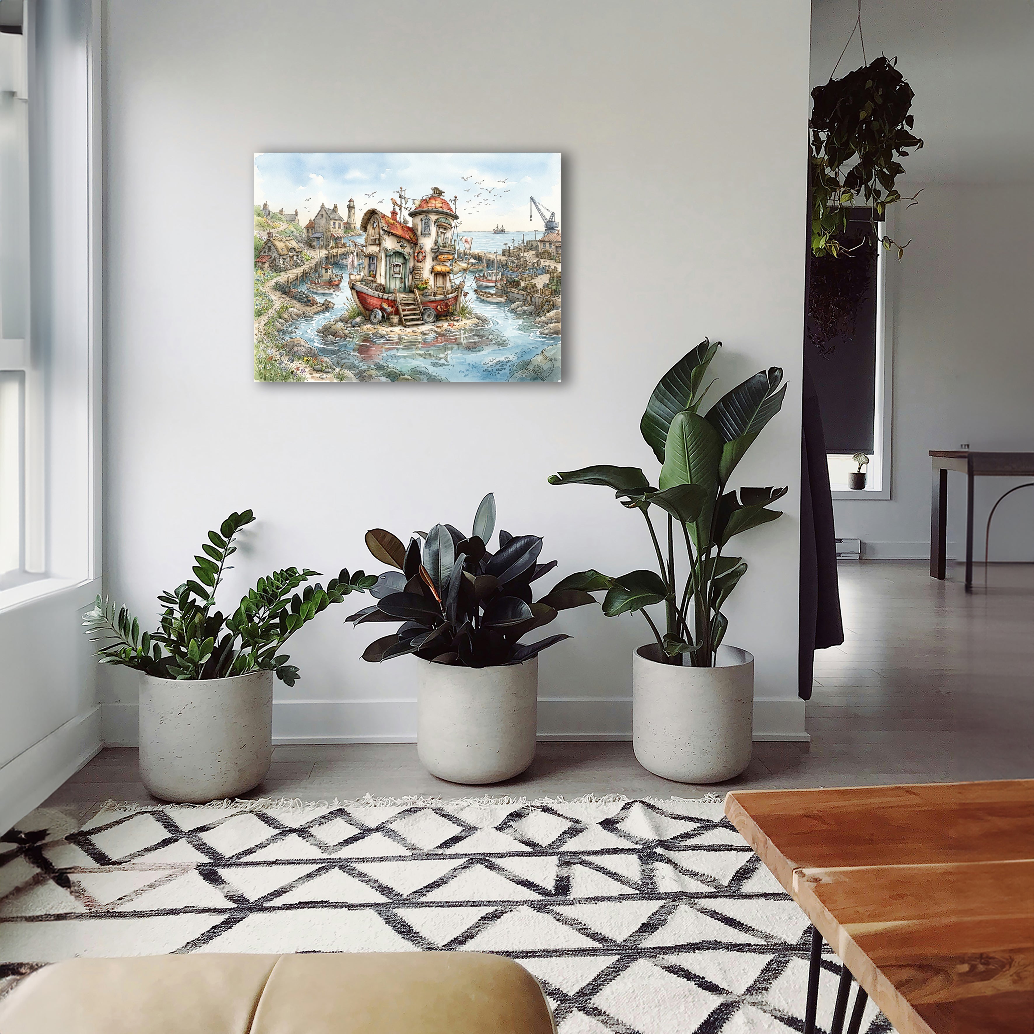Wandbild Hausboot Karikatur 3 Kunstdruck auf Leinwand