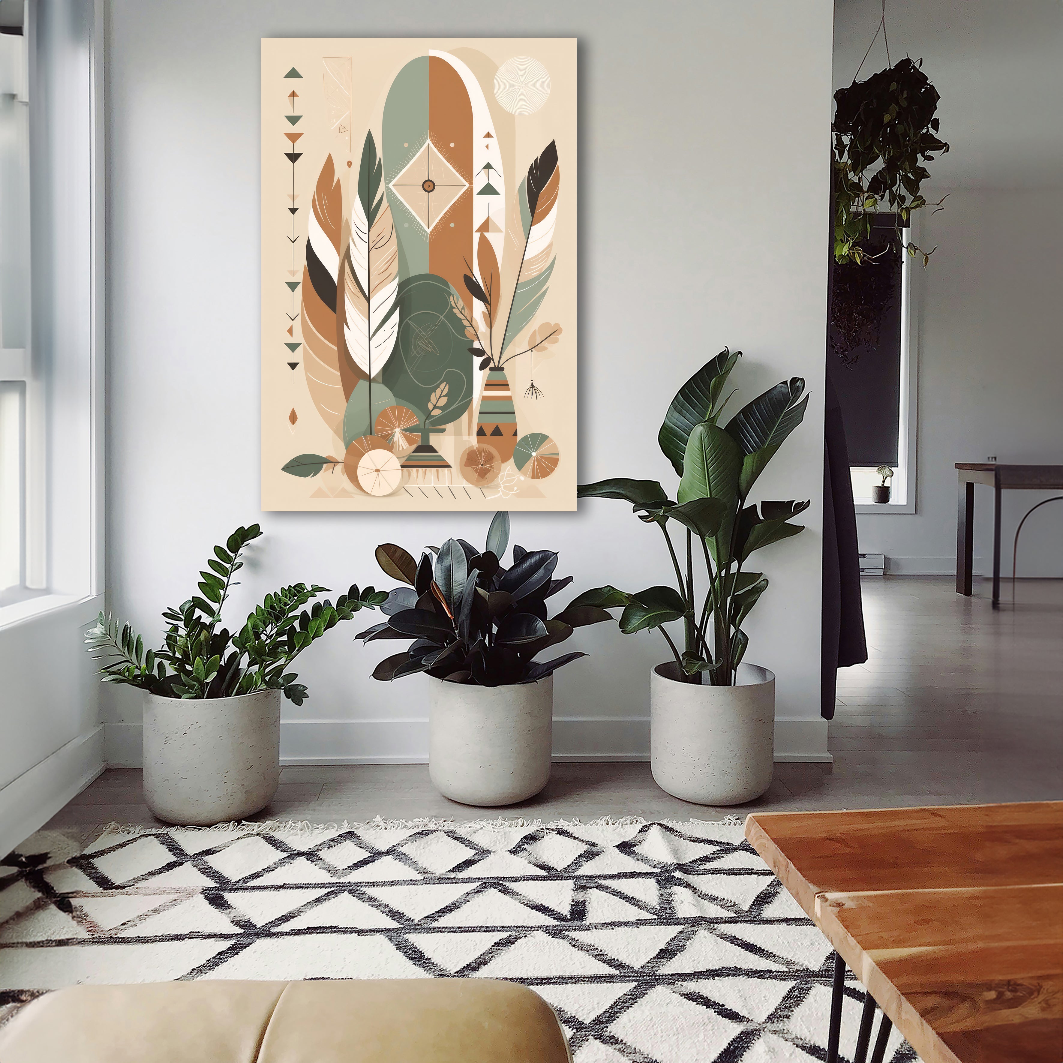 Wandbild Boho Art Federn Traumfänger Terrakotta Kunstdruck auf Leinwand