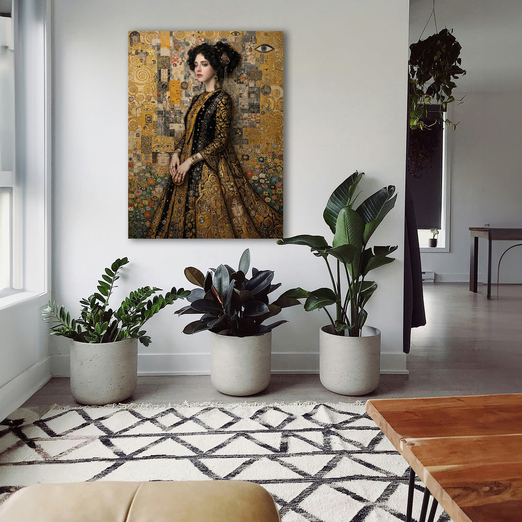 Wandbild Klimt Stil Goldene Frau 6 Kunstdruck auf Leinwand