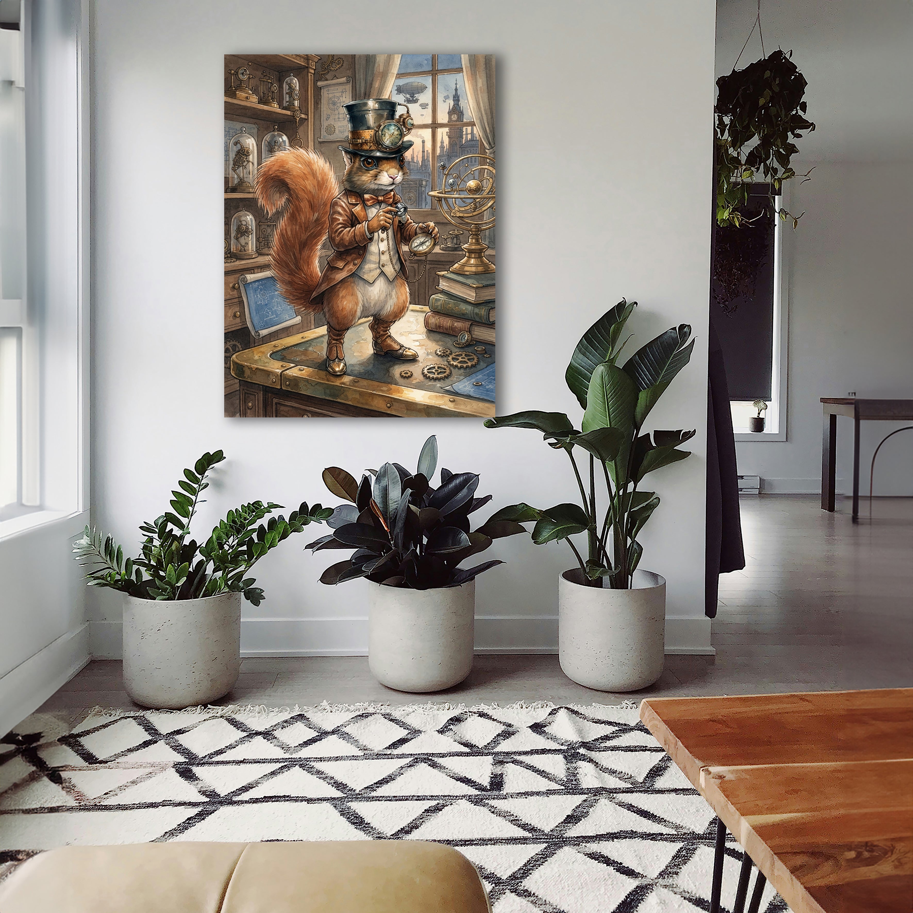 Wandbild Eichhörnchen Steampunk Entdecker Taschenuhr London Kunstdruck auf Leinwand