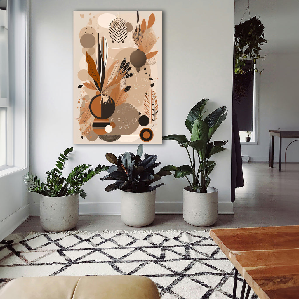 Wandbild Boho Art Vase Trockenblumen Ornamente Terrakotta Kunstdruck auf Leinwand