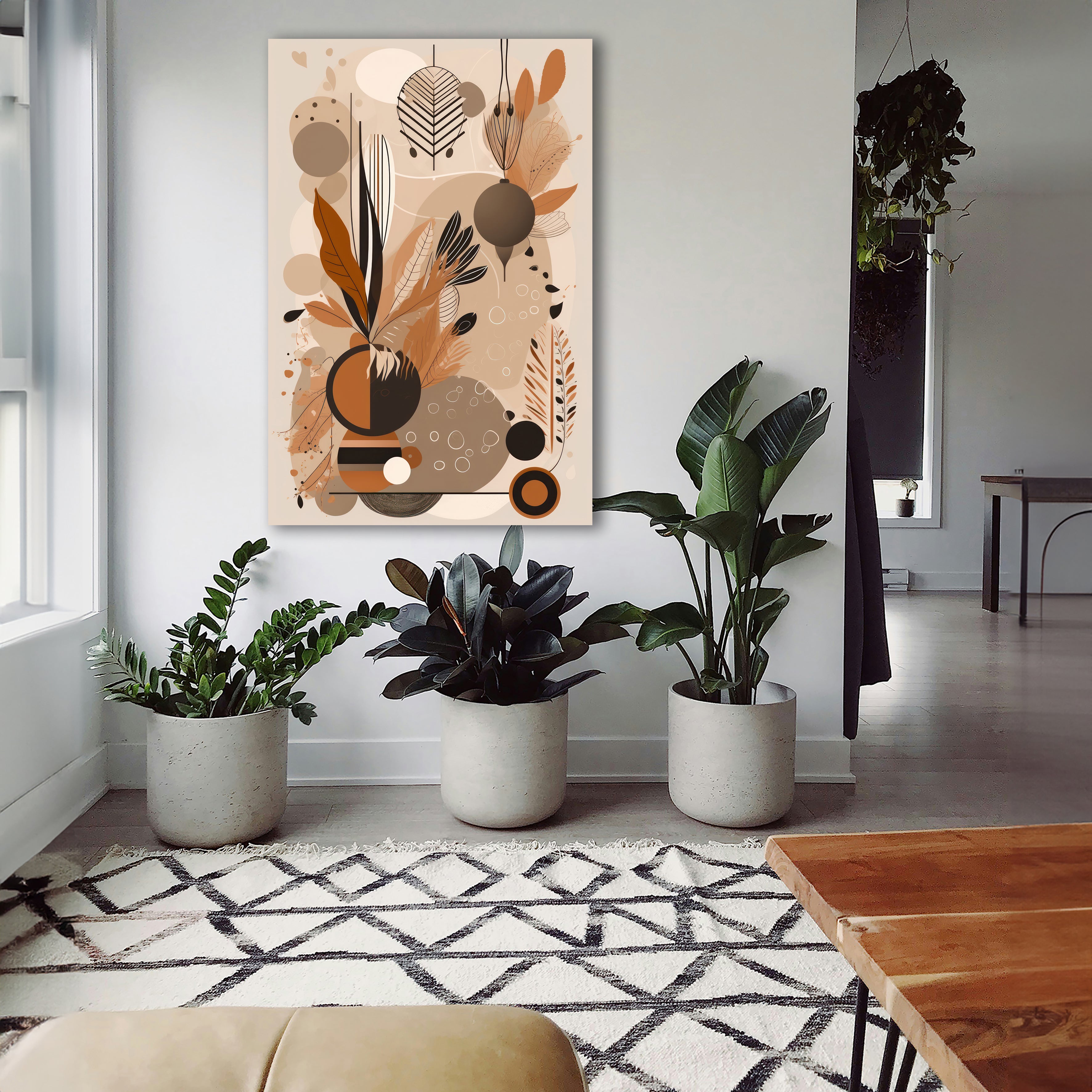 Wandbild Boho Art Vase Trockenblumen Ornamente Terrakotta Kunstdruck auf Leinwand