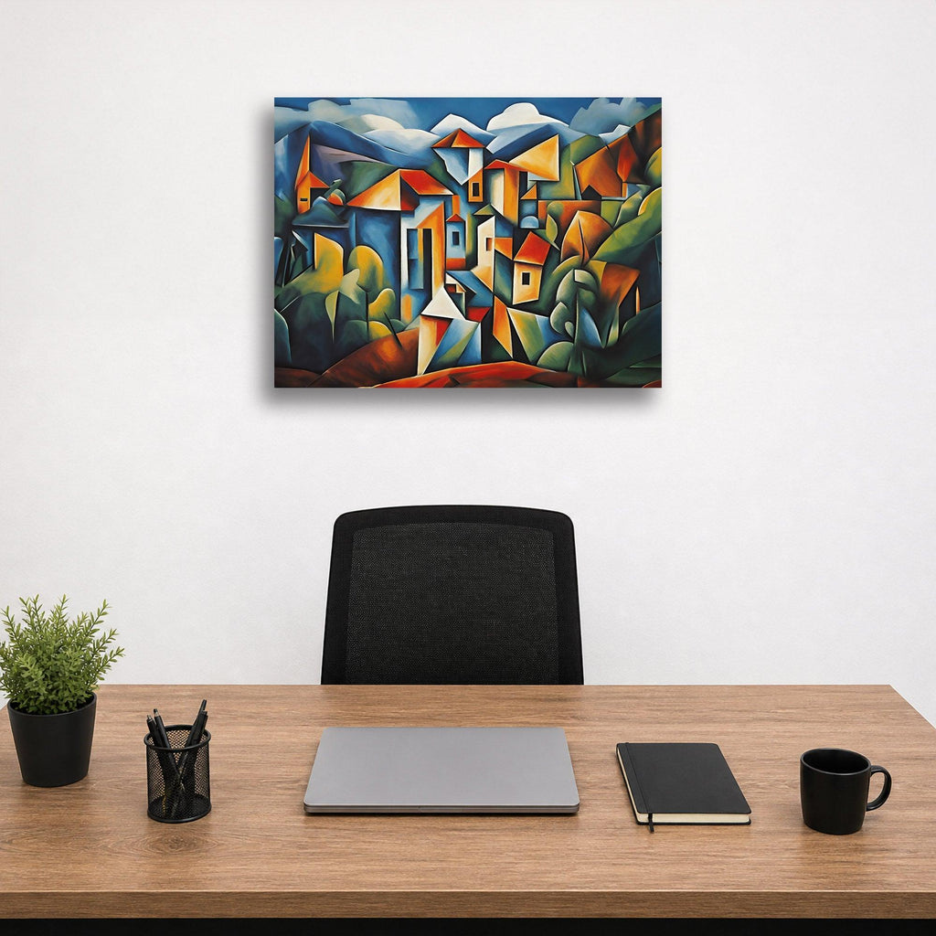 Wandbild Kubistisches Dorf Picasso Style Kunstdruck auf Leinwand