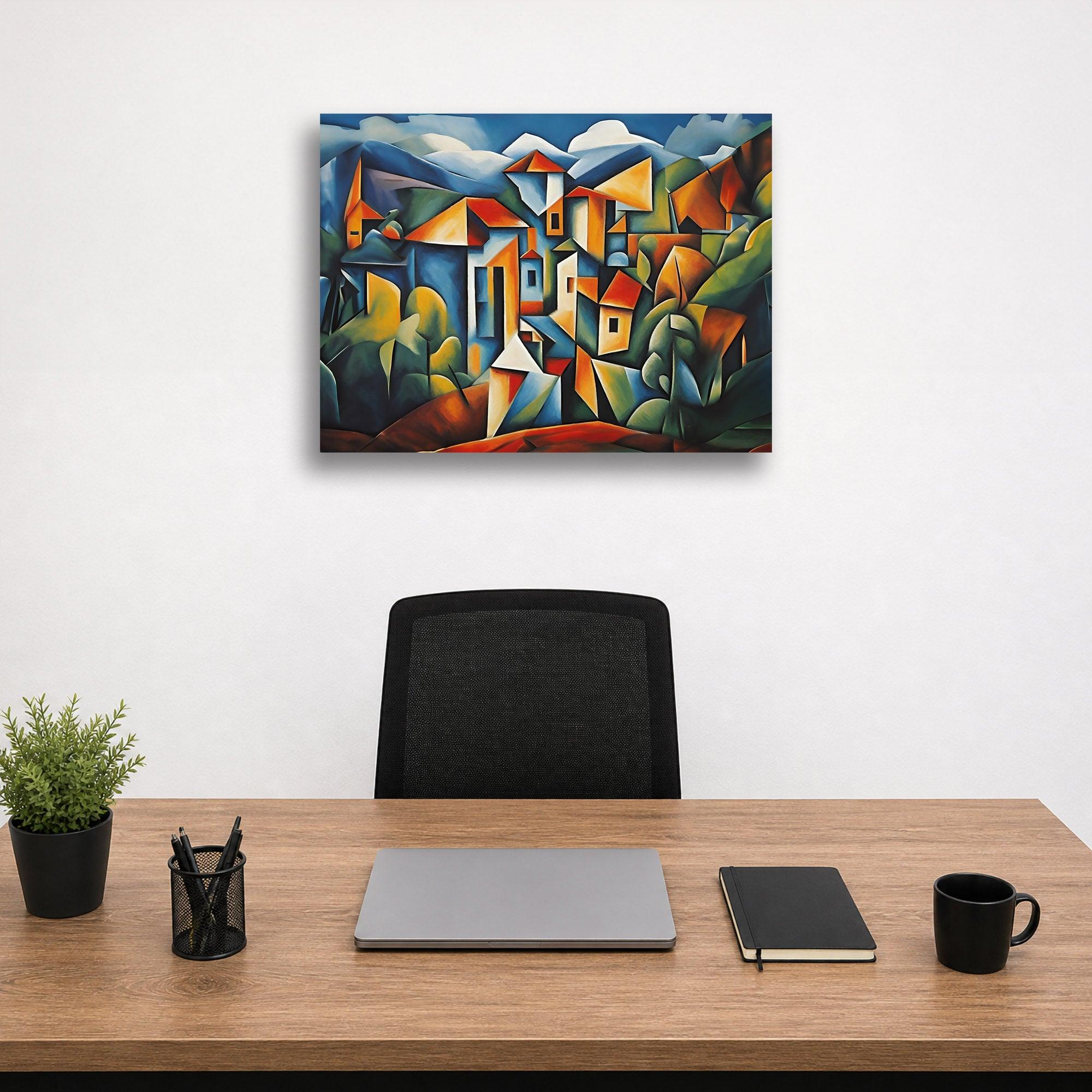 Wandbild Kubistisches Dorf Picasso Style Kunstdruck auf Leinwand
