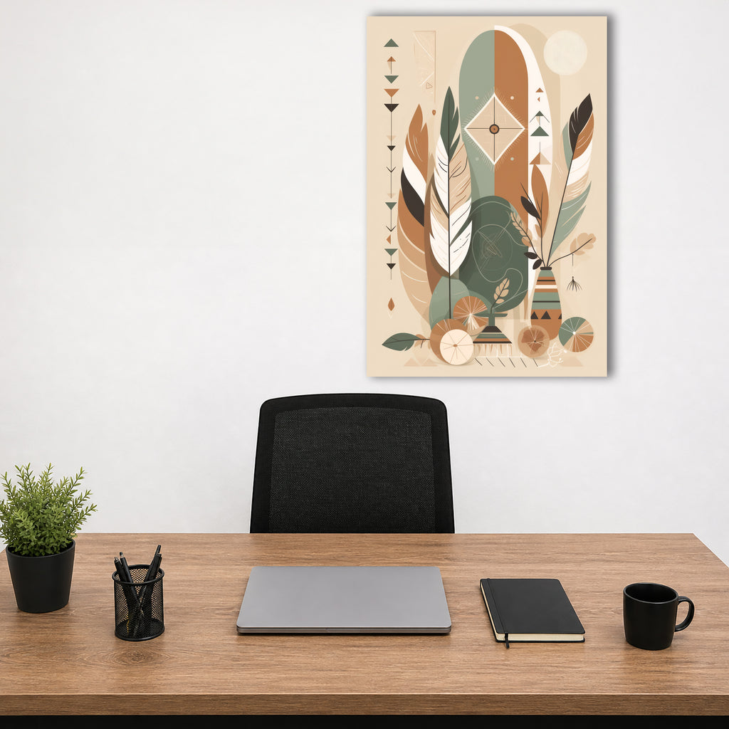 Wandbild Boho Art Federn Traumfänger Terrakotta Kunstdruck auf Leinwand