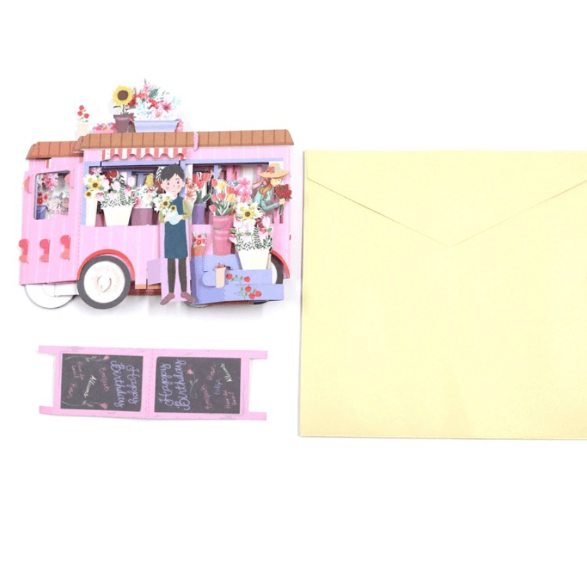 Pop Up Karte Blumenwagen Happy Birthday Geburtstag | Wandbild Galerie