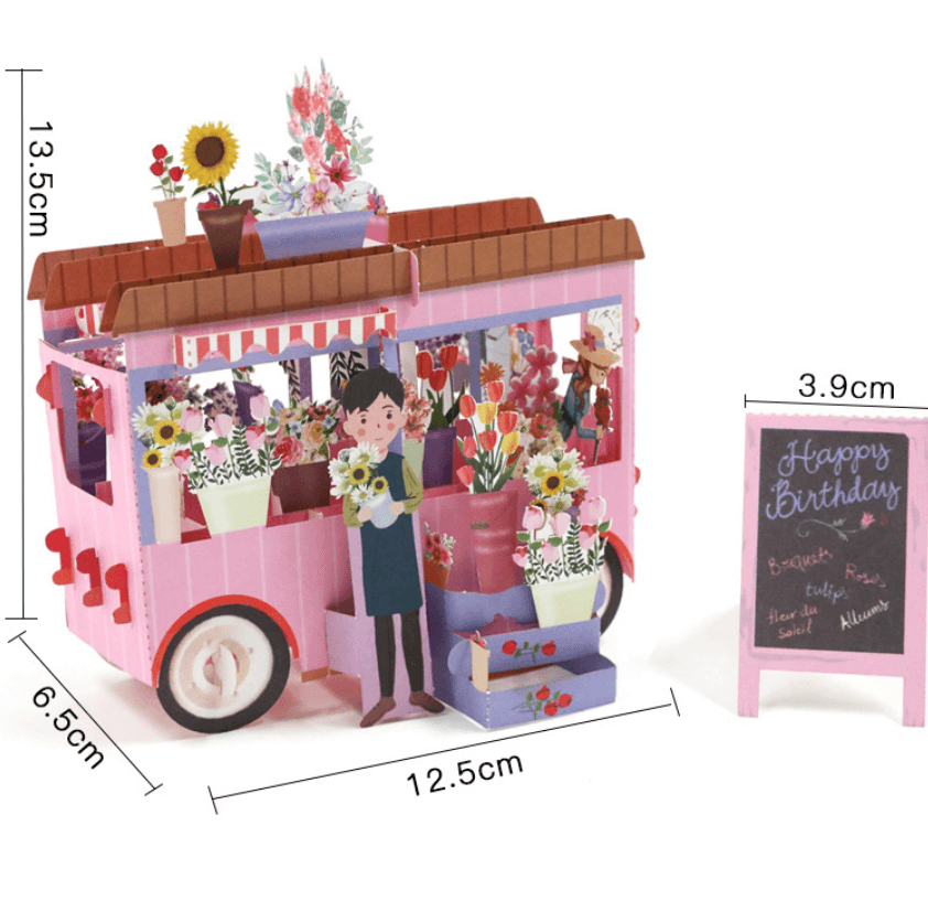 Pop Up Karte Blumenwagen Happy Birthday Geburtstag | Wandbild Galerie