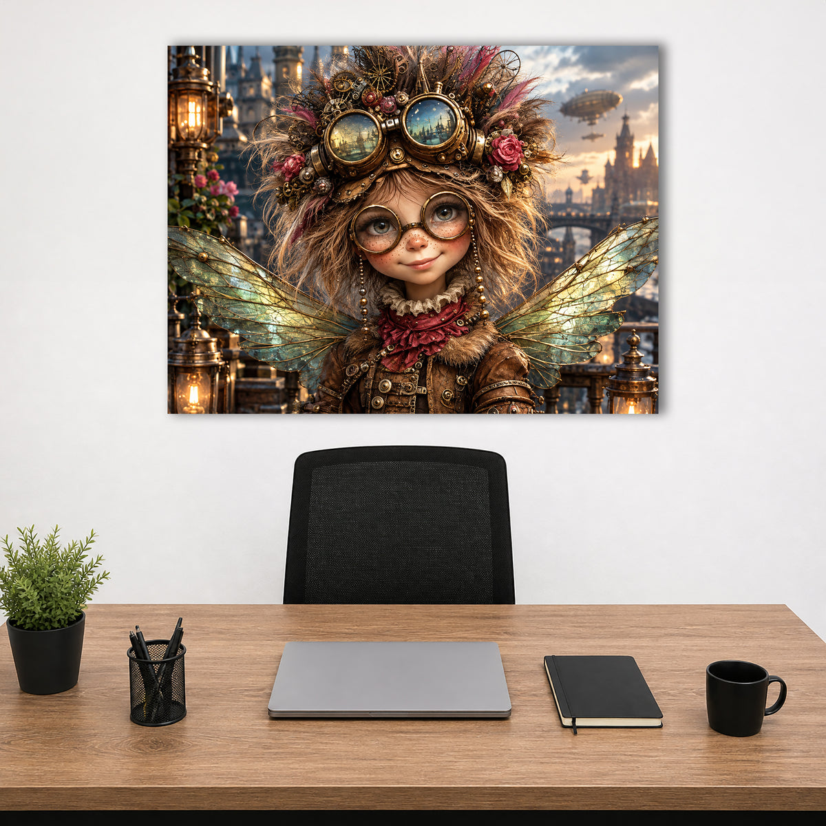 Steampunk Fee mit Fliegerbrille – Fantasie Wandbild für Mädchenzimmer
