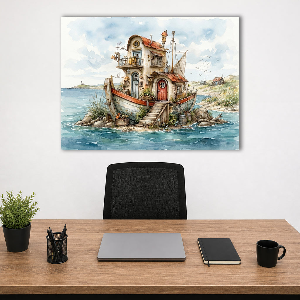 Wandbild Hausboot Karikatur 5 Kunstdruck auf Leinwand